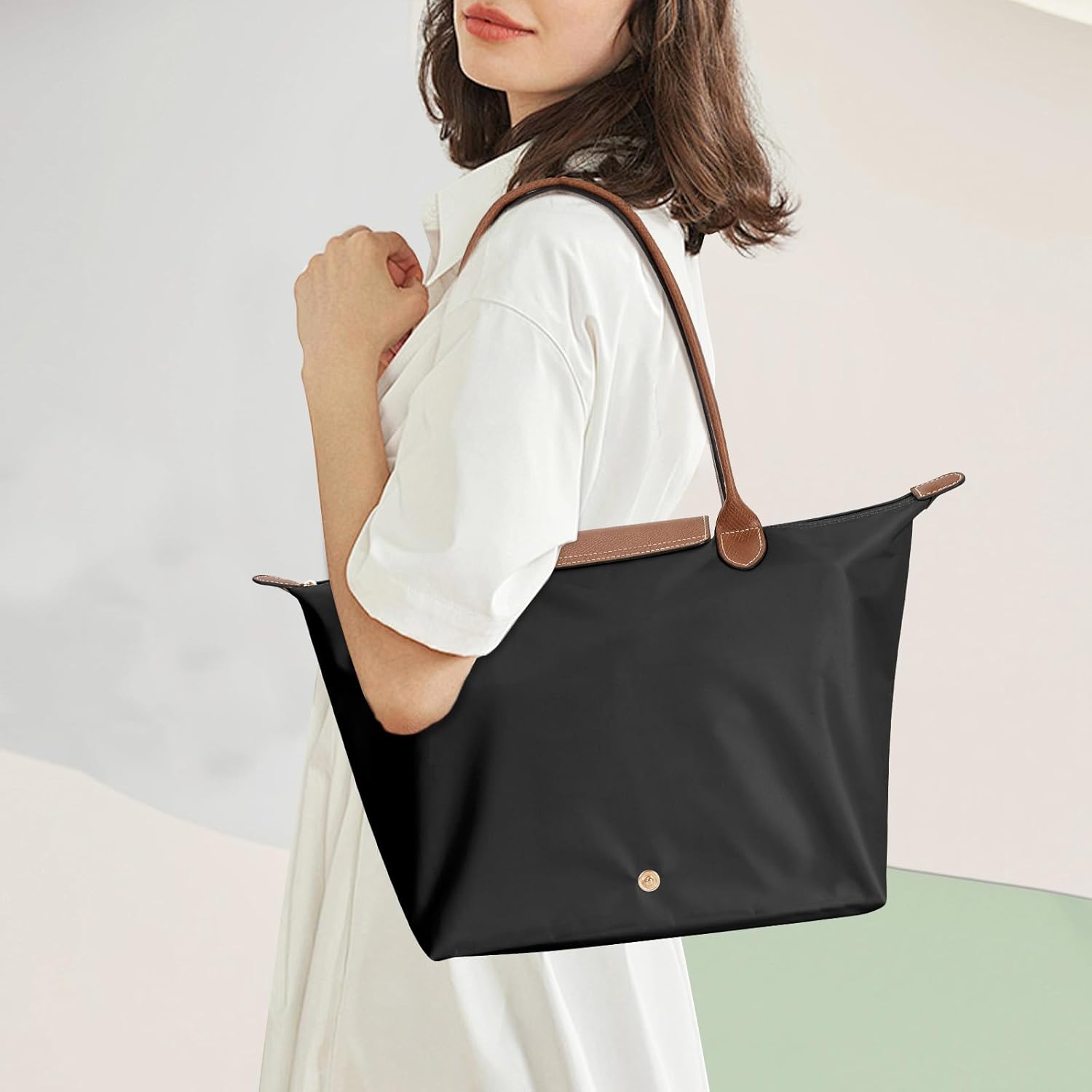 Tote Bag for Women with Purse Organizer Insert, Foldable Large Capacity Waterproof Nylon Bag for Travel, and Daily Use - Image 2