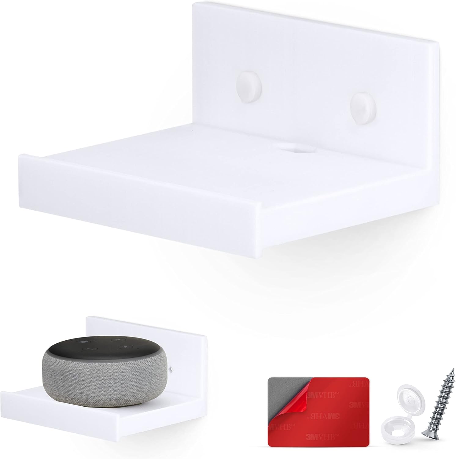 5” Small Floating Shelf, Adhesive & Screw In, For Bluetooth Speakers, Cameras, Plants, Toys, Books & More, Easy to Install Shelves, By Brainwavz (SHELF SF2105, White)