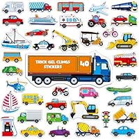 40PCS Vehicle Jelly Stickers, Transportation Tools Thick Window Door Clings Removable Reusable Gel Decals for Kids Toddlers Adults Home Classroom Nursery Party Supplies (Not Edible)