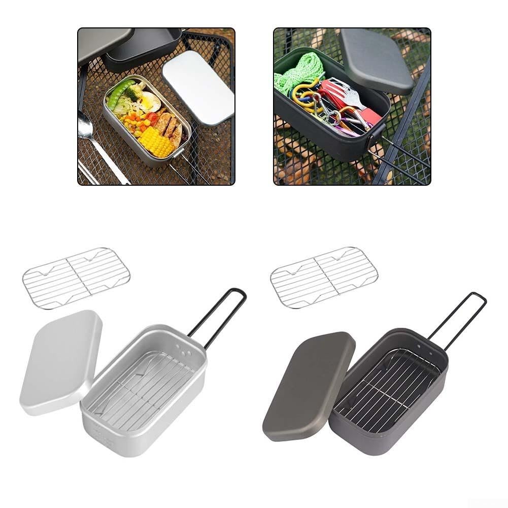 Lonchera de camping, 1 cantimplora portátil de aluminio con vaporizador e inserto de parrilla, mango plegable ligero, multicocina, lonchera para senderismo, picnics y cocinas de camping (4 unidades