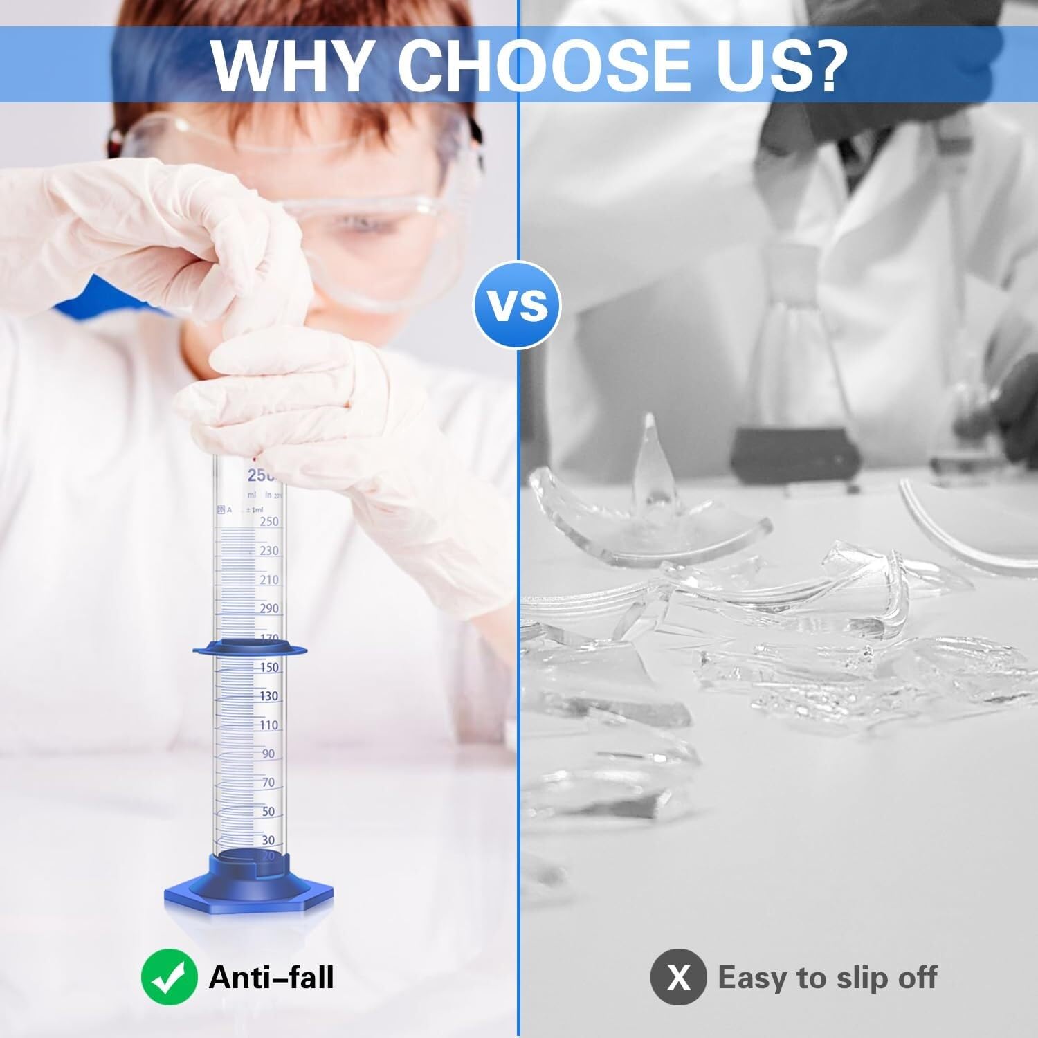 Probeta de Laboratorio para Ciencias, Juego de Cilindros graduados de Vidrio de borosilicato, 5-250 ml con Base y Cepillo(2 pcs 250ML)