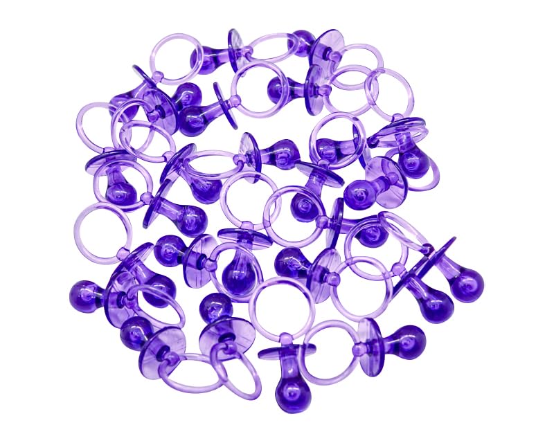 Image of 2.5 inch Baby Pacifier Party Favors, 36 Pieces, Gender Reveal Shower Decorations, Boy Girl Gender Neutral Table Scatter, DIY Party Games Decor (Purple)
