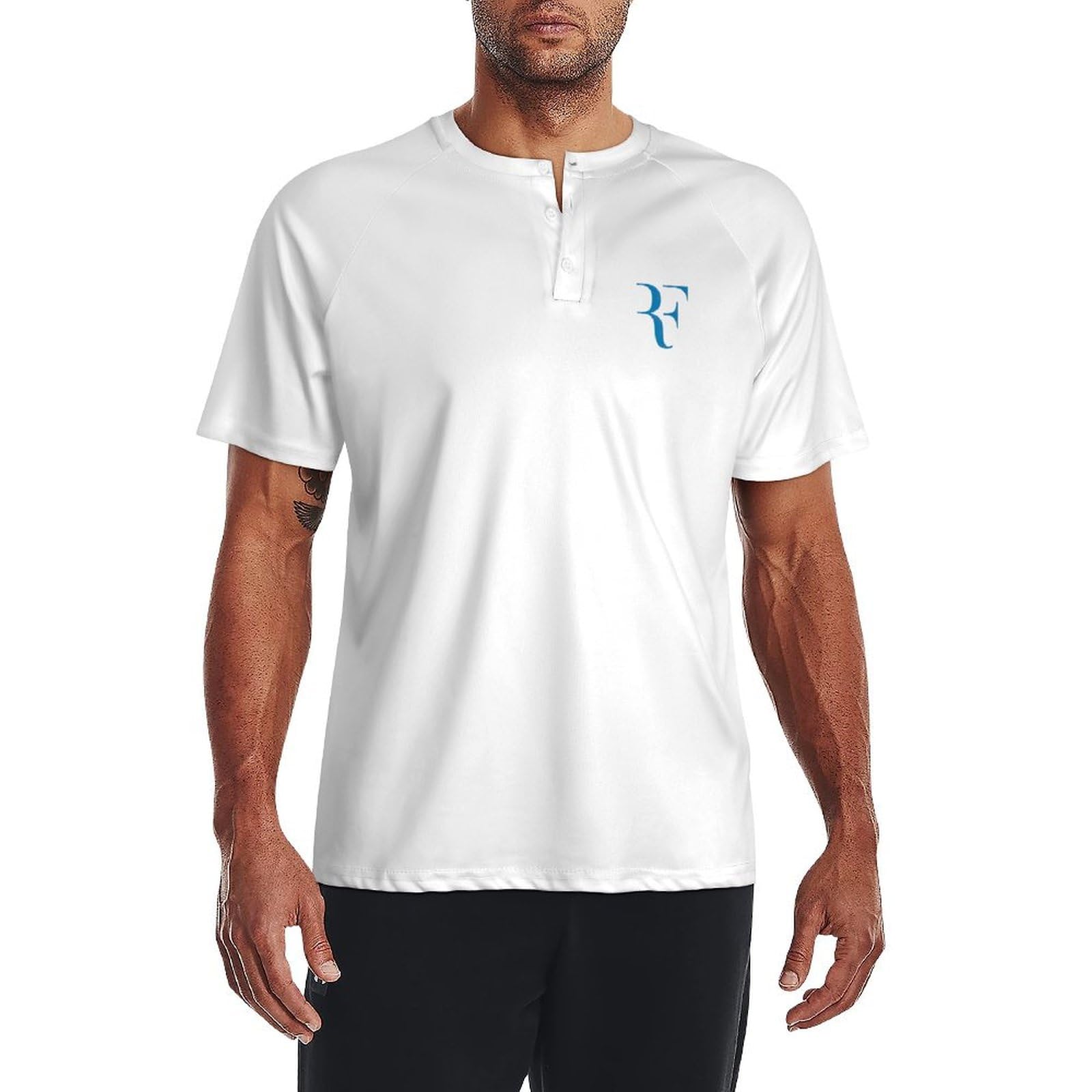 [CUAWBAPF] ロジャー・フェデラー テニス 王者 ヘンリーネック Ｔシャツ 半袖 オンス メンズ ボタン 丸首 レイヤード 夏服 シンプル オシャレ 軽い 柔らかい 快適 通勤 ゴルフ フィットネス 夏