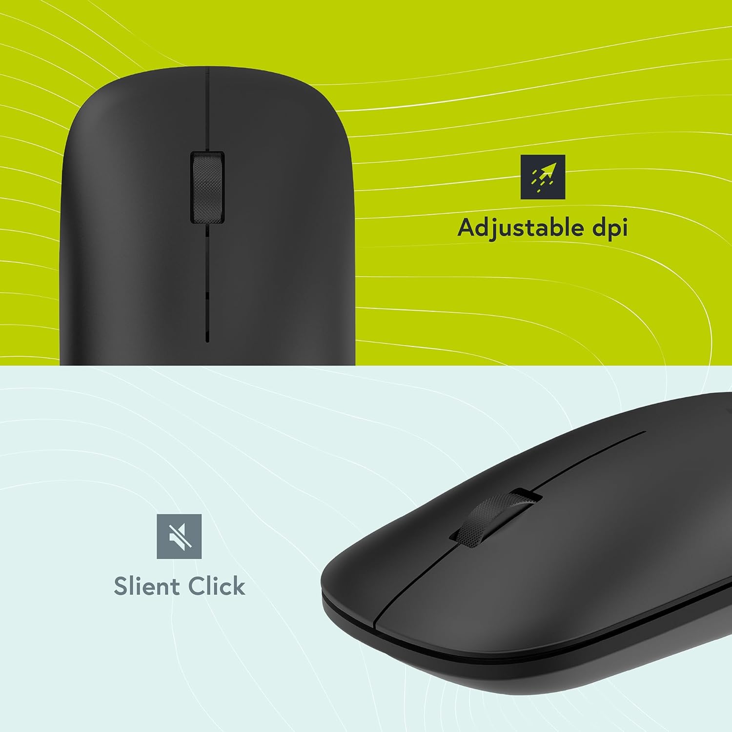 Image showing adjustable DPI and silent click features of the mouse