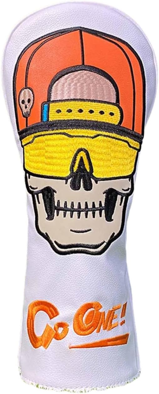 Linjinx Golf Headcover with Vivid Skeleton Embroidery, Waterproof PU Material, Universal Fit for Woods, Protective Head Gear for Golf Clubs