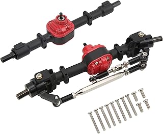 Dilwe Metal Front Rear Axle Set, RC Car Metal Front Rear Axle Set for MN D90 D91 99S FJ45 1/12 RC Car Upgrade Parts, Bridge Shaft Steering Cup Rod Complete Set RC Accessories(Black red)