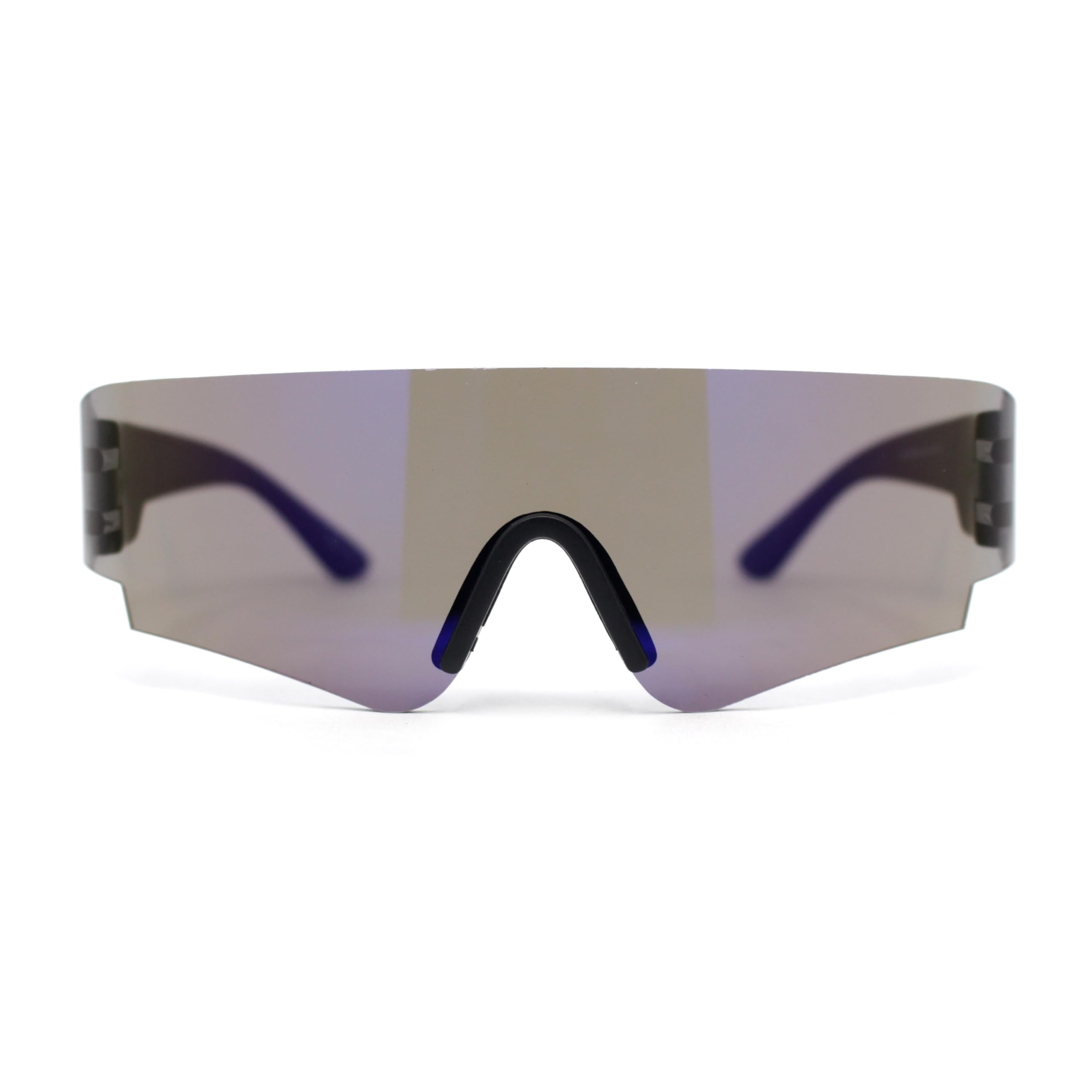 Boys Color Mirror Futuristic Robotic Shield Curved Wrap Sunglasses Black - Blue Mirror