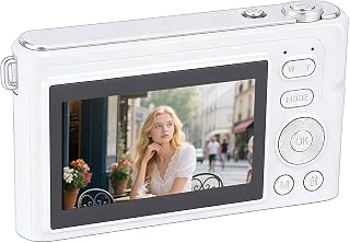 Compact Video Camera, 4K Digital Camera 5X Optical Zoom Anti Shake 64MP 3 Inch Portable Travel (White)