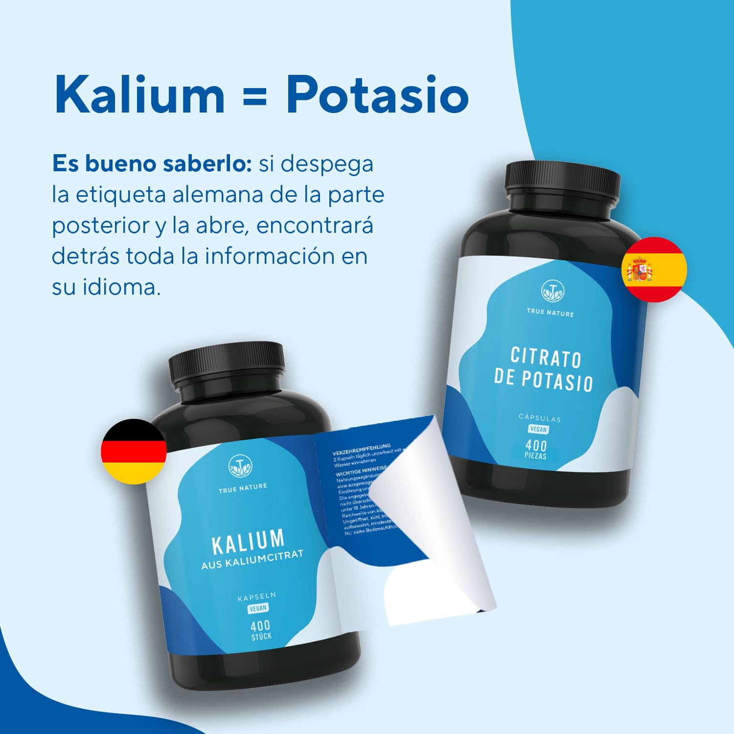 Citrato de Potasio - 2222 mg Alta Dosis - 400 cápsulas (6 meses) - Potasio elemental procedente del citrato de potasio - Potassium - Vegano y sin aditivos - TRUE NATURE