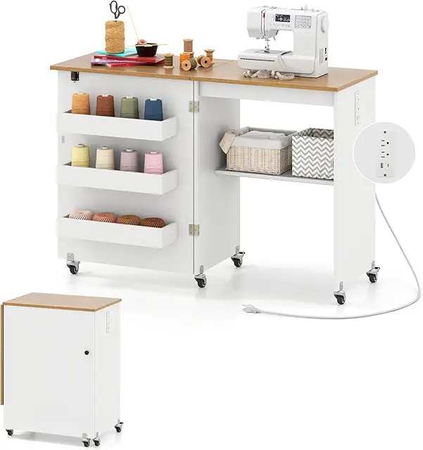 Sewing machine table with storage drawers