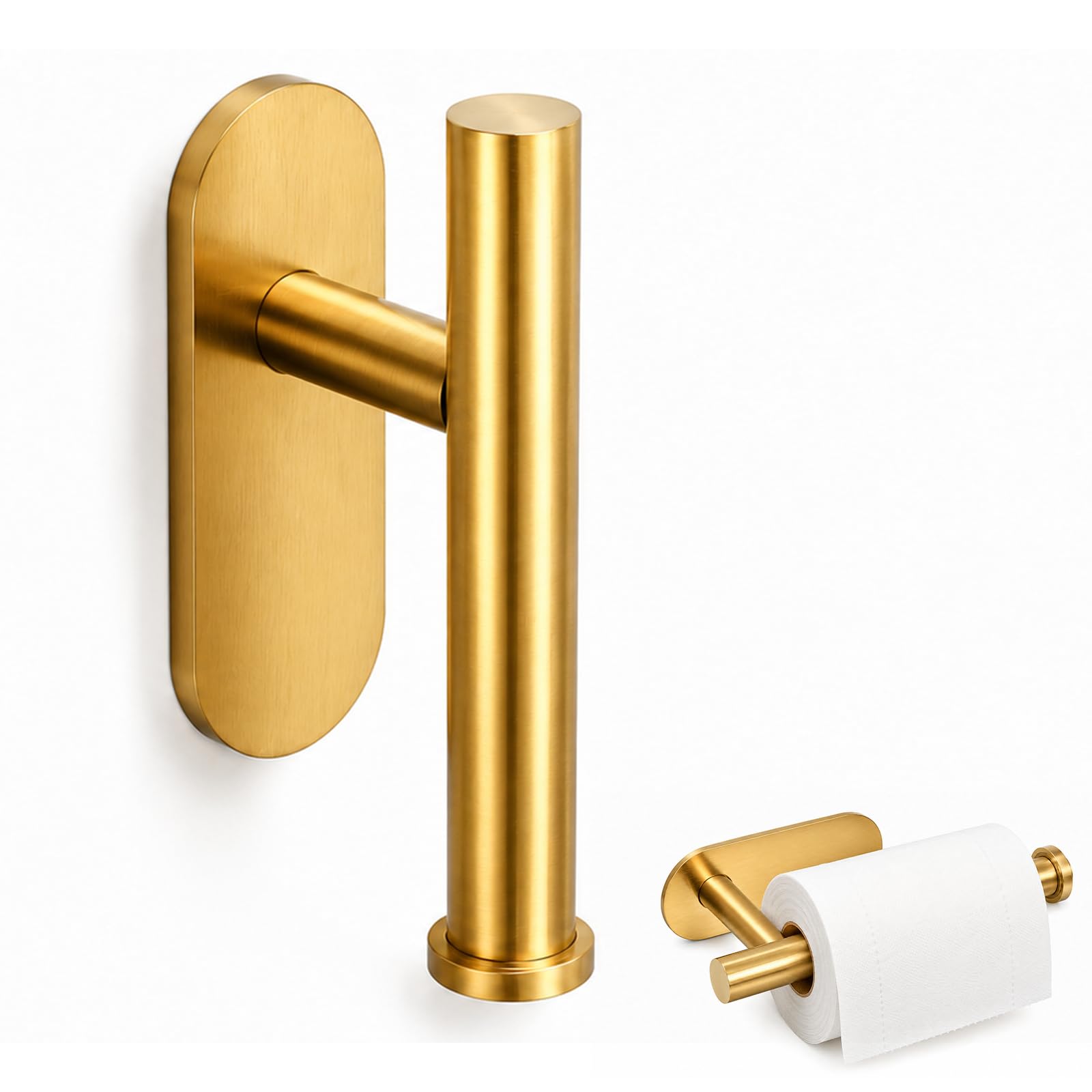Self Adhesive Toilet Roll Holder, No Drill Installation, Gold Toilet Roll Holder, Stick On Design, Brass Toilet Roll Holders for Bathroom Organisation
