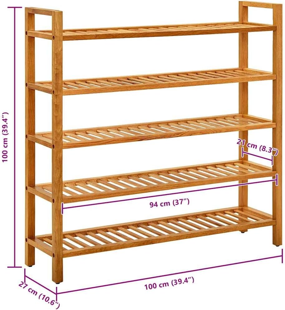 vidaXL Rustic Solid Oak Shoe Rack With 5 Free Standing Shelves | Durable Wood Ample Storage For Footwear Stylish Hallway Organizer Easy Maintenance And Assembly Wooden Natural Stand Shelf Organizer