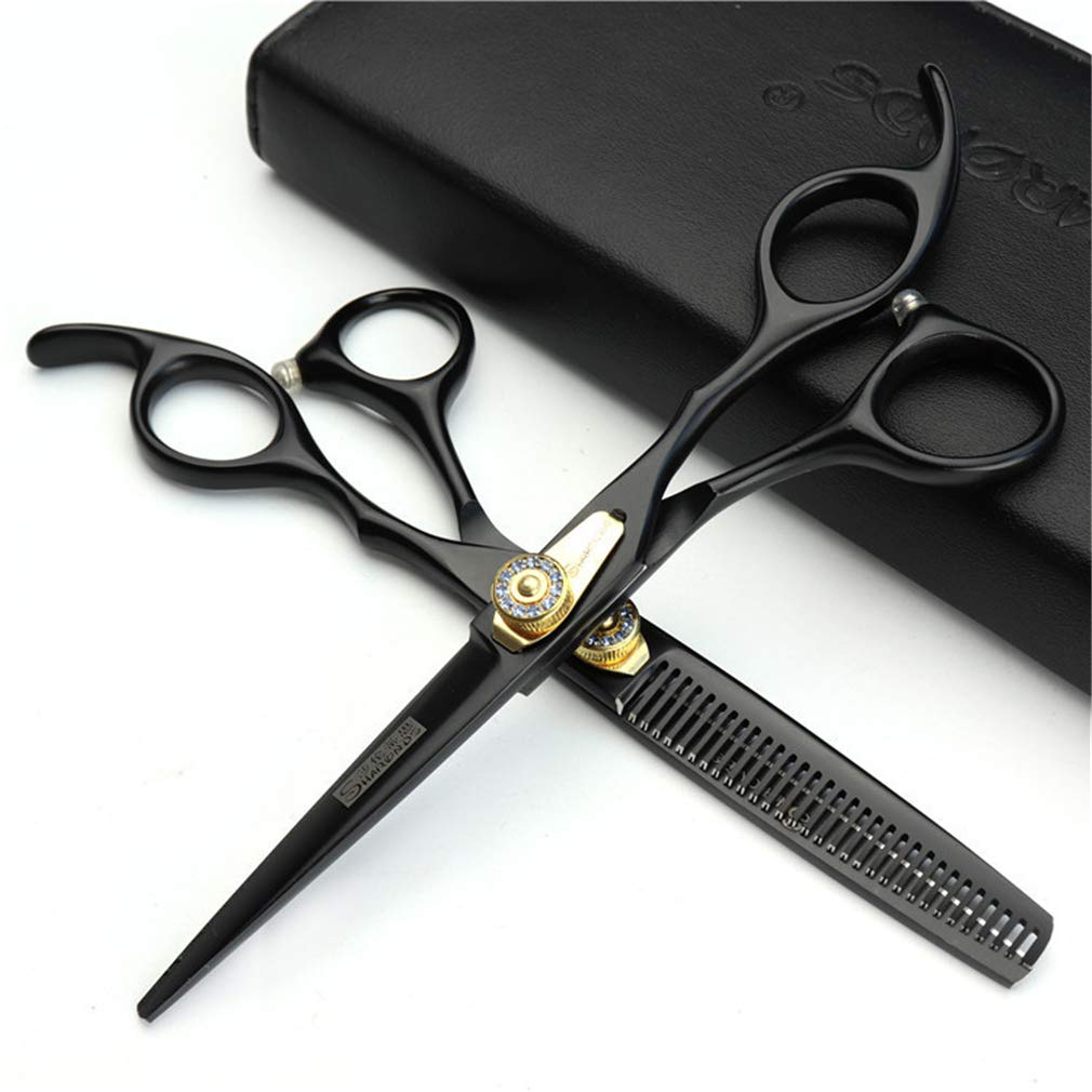 Friseurscheren-Set 6.0 Zoll, Friseur Clipper Japan Haircut Edelstahl Styling-Werkzeug (Gerade Schere + Zähne Schere), Für Friseurbedarf, Home Use, Salon,Black 1