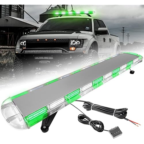 ASPL 46 inch 220 LED Rooftop Low Profile Strobe Light Bar Emergency Warning Beacon Car Hazard Flashing Construction Roof Lights Bars for Trucks Tow Automotive Construction Vehicle (Green/White