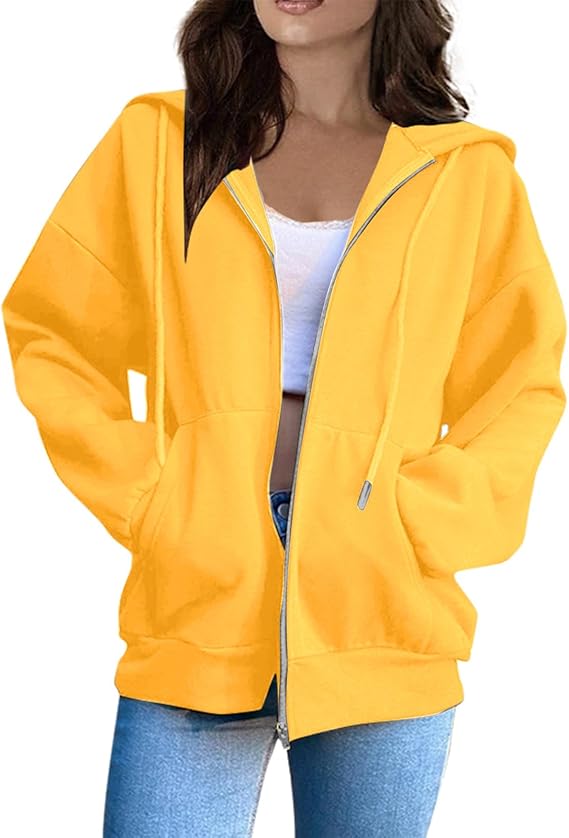 OIOLOYJM Zipper Hoodies for Women Long Sleeve Oversized Sweatshirts Y2k Drawstring Soft Jacket 2025 Fall Fashion with Pockets