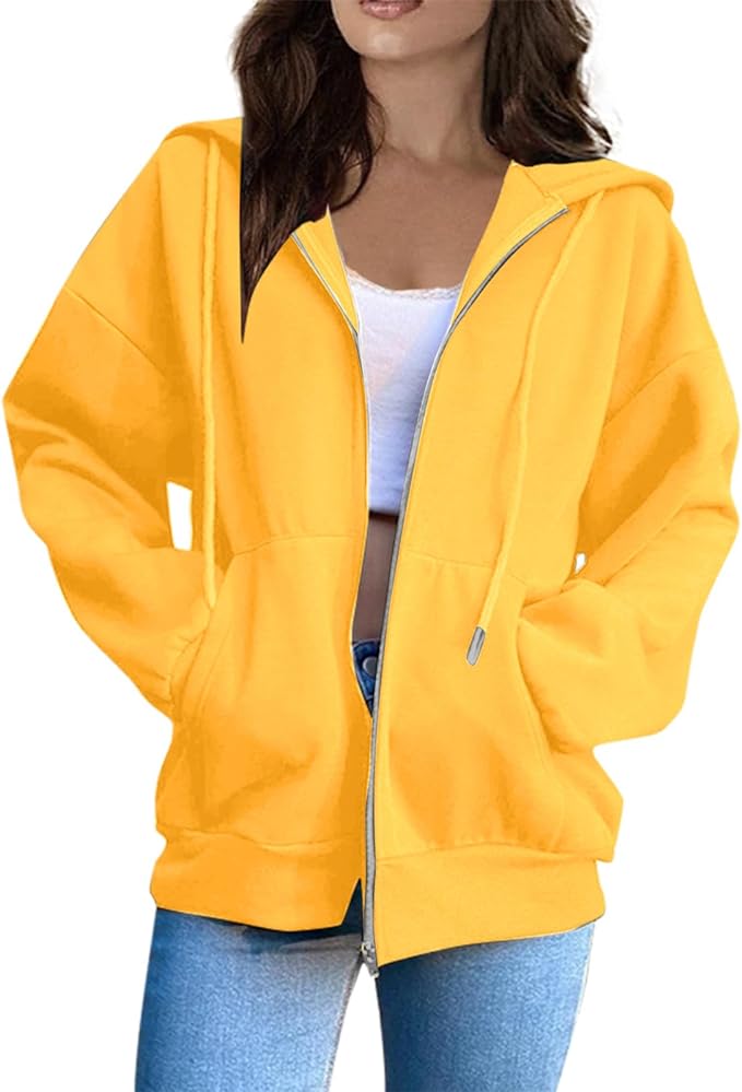 OIOLOYJM Zipper Hoodies for Women Long Sleeve Oversized Sweatshirts Y2k Drawstring Soft Jacket 2025 Fall Fashion with Pockets