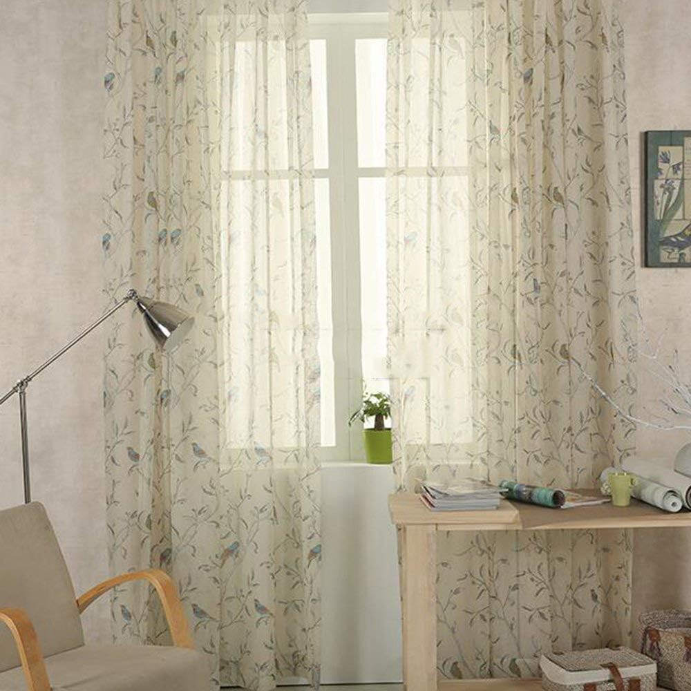 Country Rustic Birds Sheer Curtain for Bedroom & Doorway Curtain Drape Rod Pocket Top Printed Plant Curtain Tulle Voile 1 Panel (40 Inch Wide, 84 Inch Long)