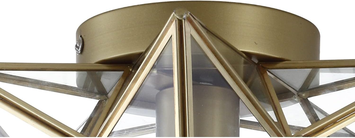 JONATHAN Y 12" Gold/Clear Moravian Star LED Flush Mount Ceiling Light, Geometric Iron Lantern with Clear Glass Shade for Entryway Hallway Foyer, LED Bulb Included (JYL9035B)