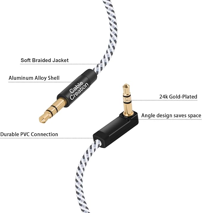 CableCreation 2 Pack Cable Audio 3.5mm 0.9m Jack 90° para Auriculares miniatura 4