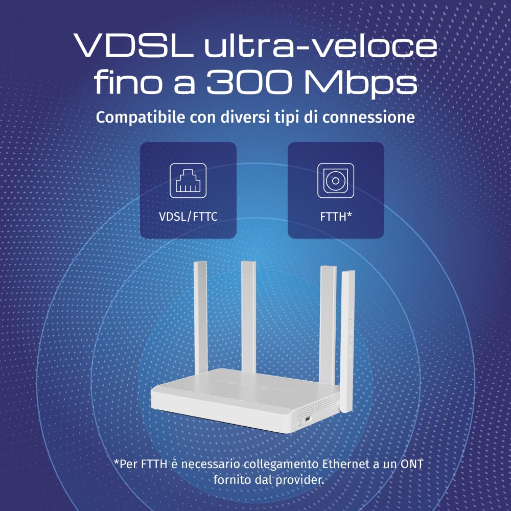 Keenetic Skipper DSL (KN-2112) Modem router Wi-Fi 5 mesh Supervectoring VDSL2/ADSL2+ AC1200 con smart switch Gigabit a 4 porte e porta USB