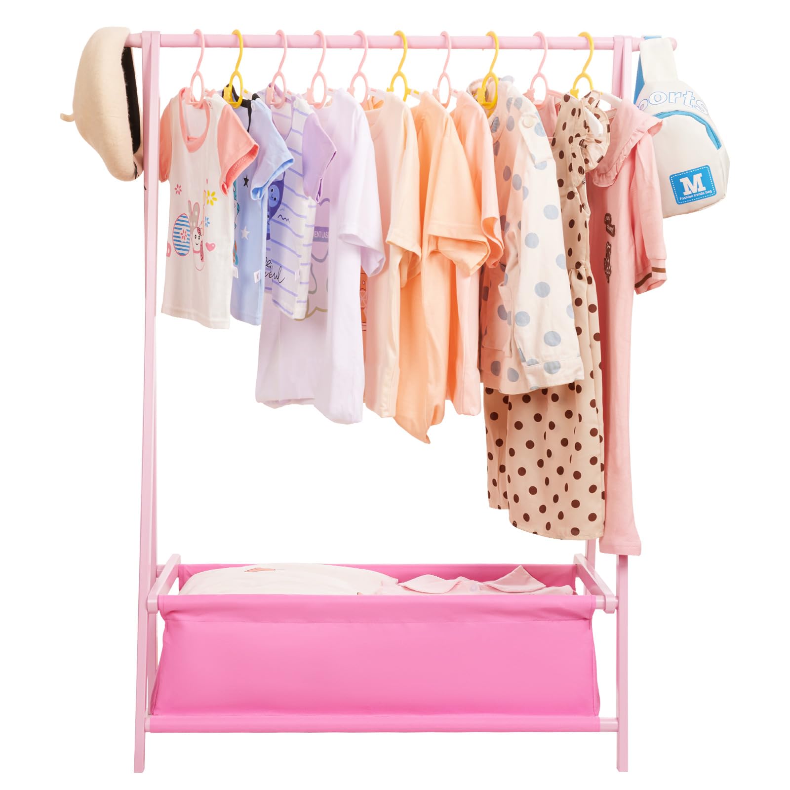 Yorbay Scaffale per Abbigliamento per Bambini con Contenitore, Pieghevole, Bambù
