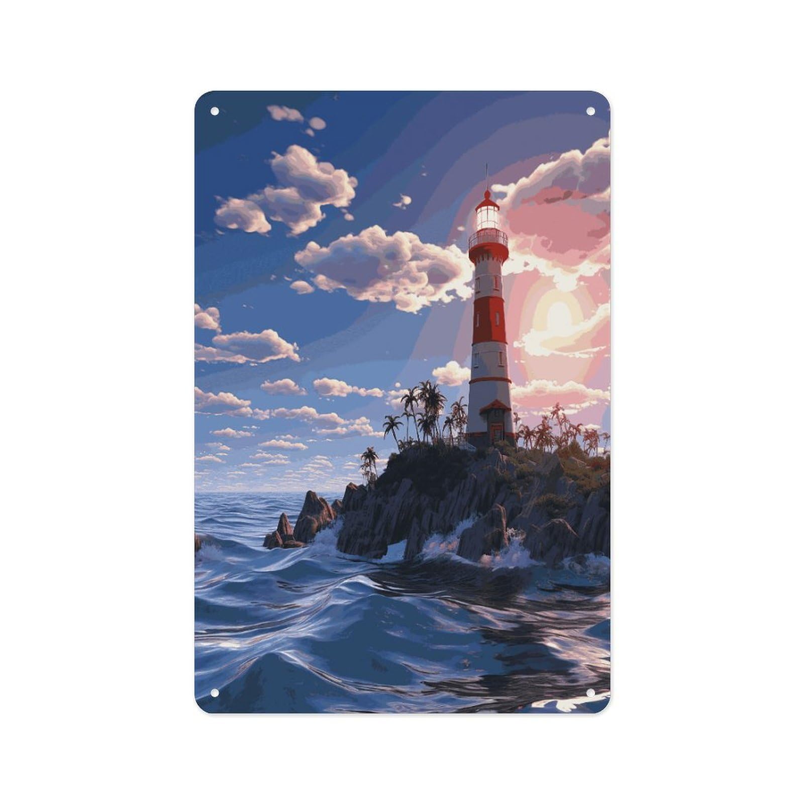 Fekiloot Style Navigation Lighthouse Wall Decor Metal Signs Tin Signs Poster