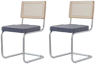 Pack 2 Sillas de Comedor Estilo Nórdico Silla Escandinava; Sillas de Cocina Modernas con Respaldo de Madera Maciza de Ratán y Asiento Tapizado (Gris holandés Terciopelo)