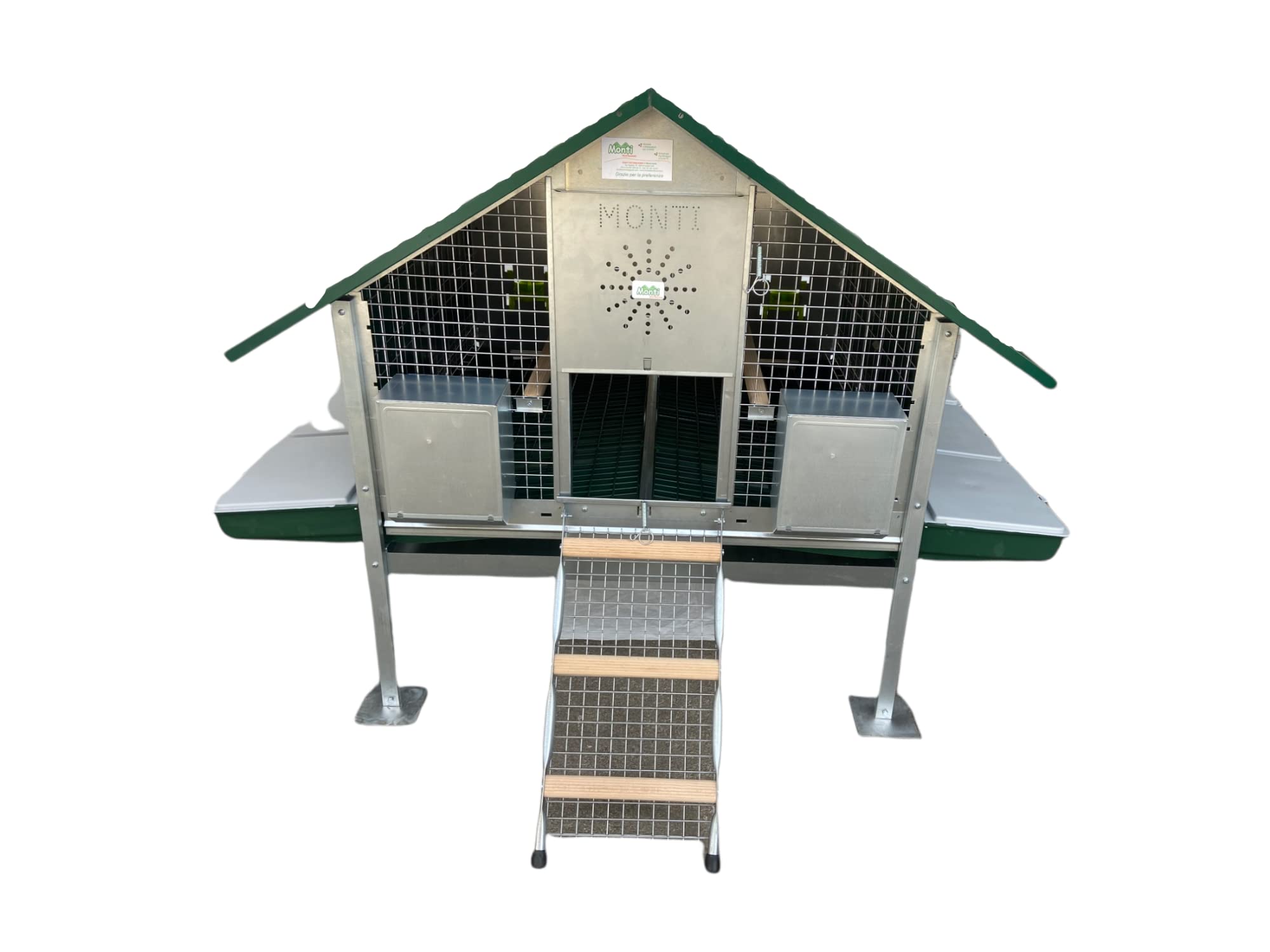 Pollaio Procida per ca. 12 Galline. Casetta Interamente Zincata con Pareti Laterali Chiuse, Tetto Zincato e Verniciato di Verde, Rete Antintrusione Zincata. Ingombro Max cm 160 x 120 x H 120