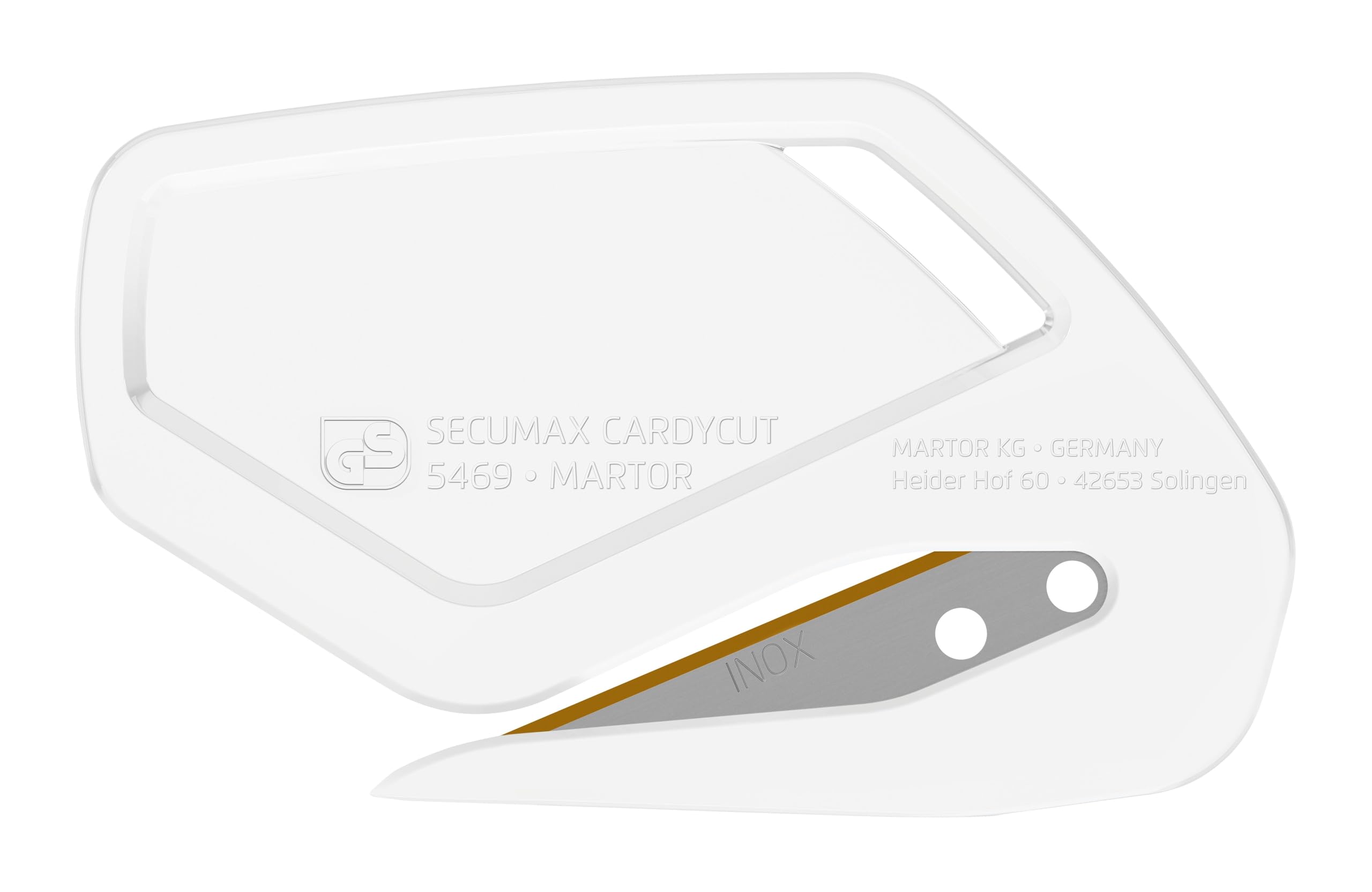 MARTOR 100 x Coltello di sicurezza, lama nascosta, SECUMAX CARDYCUT, coltello Cutter professionale, leggero, in plastica, Per mancini e destrorsi | Coltello sicurezza monouso, trasparente, taglio visibile, lama nascosta, per film & nastro adesivo, produzi