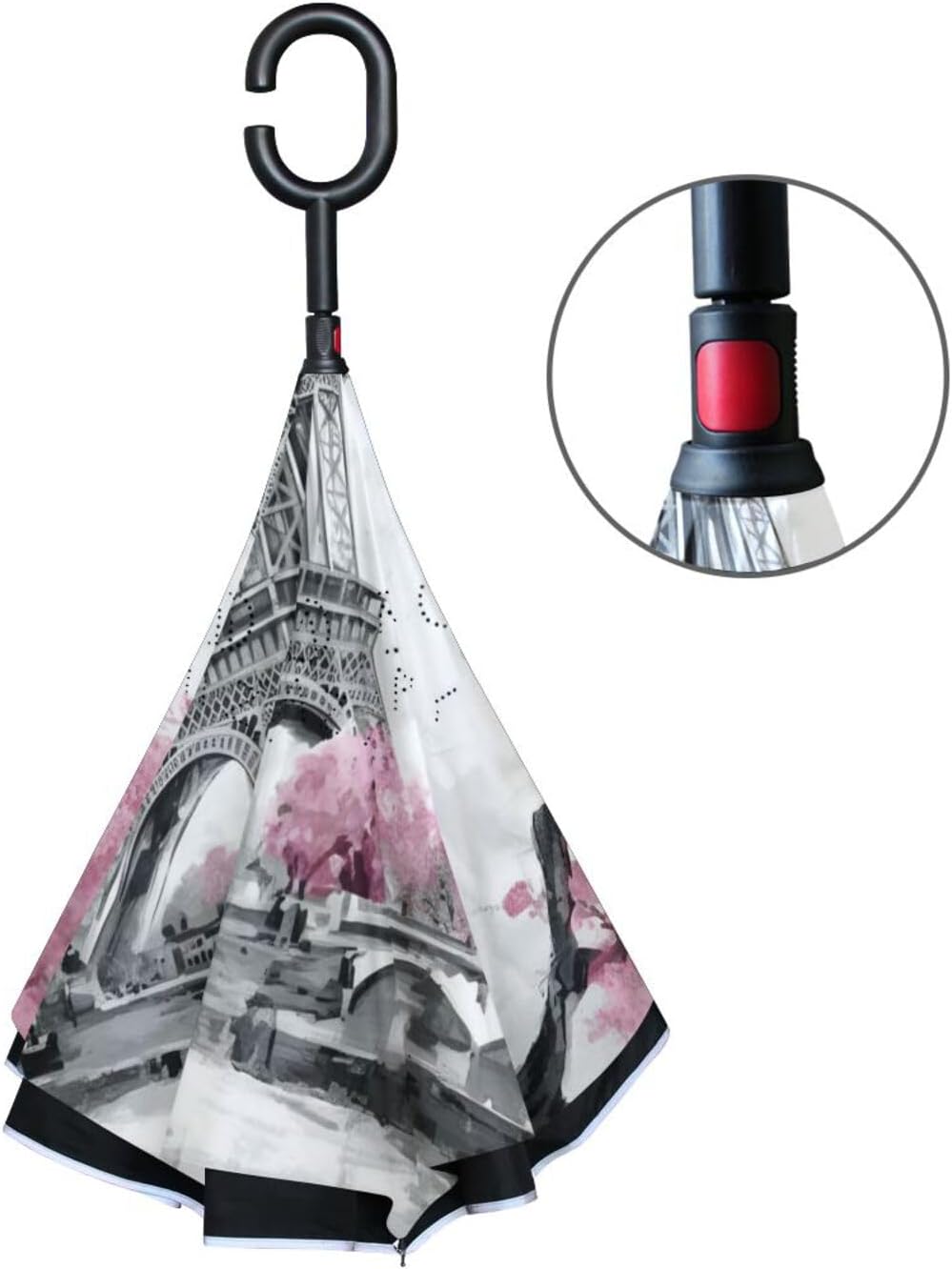 ALAZA Spring Oil Painting Paris Eiffel Tower Inverted Umbrella, Large Double Layer Outdoor Rain Sun Car Reversible Umbrella