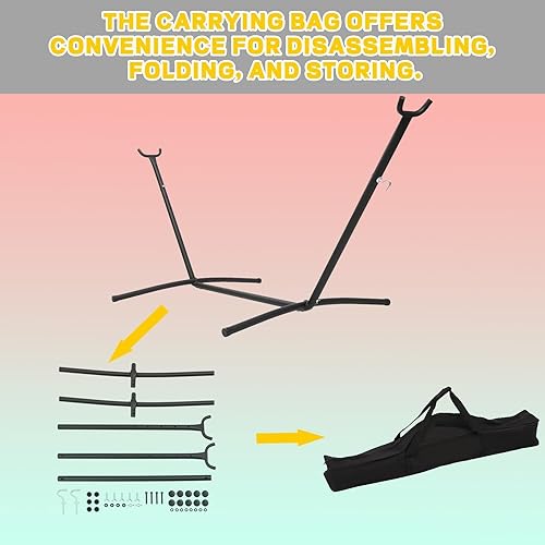 Miniatura 3 de KUAFU Hamaca de 104 pulgadas de largo x 46 pulgadas de ancho con funda de transporte portátil resistente a la intemperie, marco de metal de acero