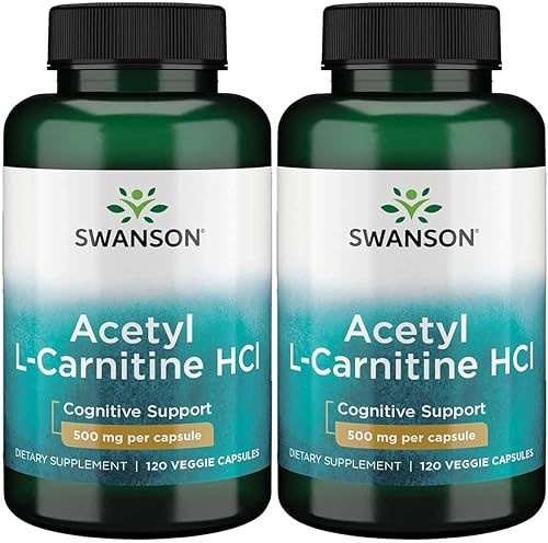 Swanson Aminoácido acetil L-carnitina Hcl 500 miligramos 120 cápsulas vegetales (paquete de 2)