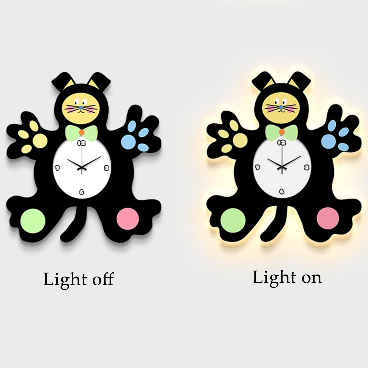 Lámpara de pared con gato, mando a distancia y reloj Aplique LED para habitación infantil Animal con cable USB Lámpara decorativa de noche-pared 3 temperaturas de color para habitación de bebé,A