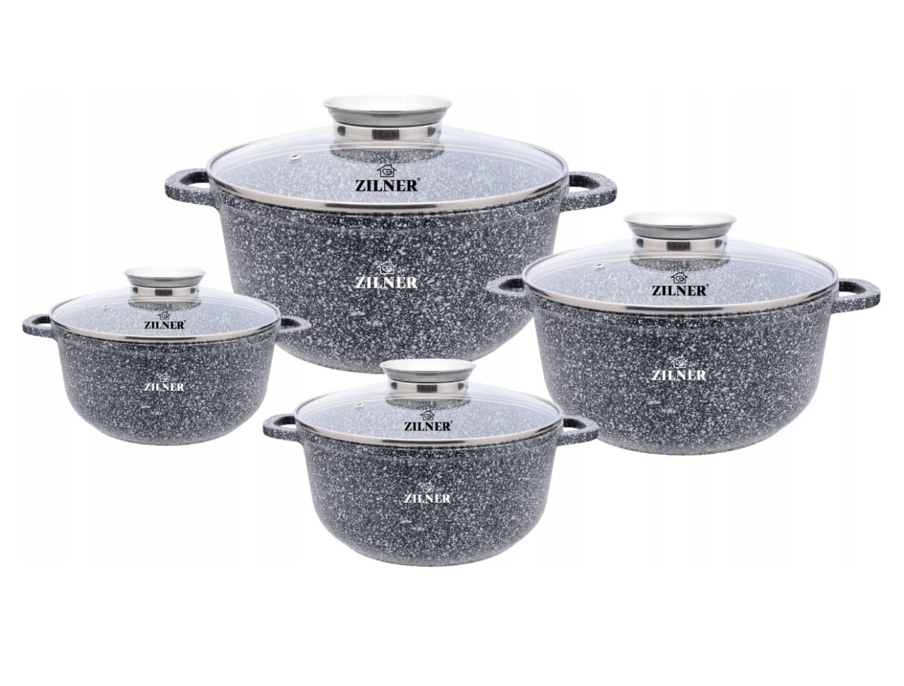 Zilner Induktionsgeeignetes Keramik-Marmor-Töfset ZL-007078 | Kochgeschirr Set für Induktion | 8-TEILIGES Töpfset für In