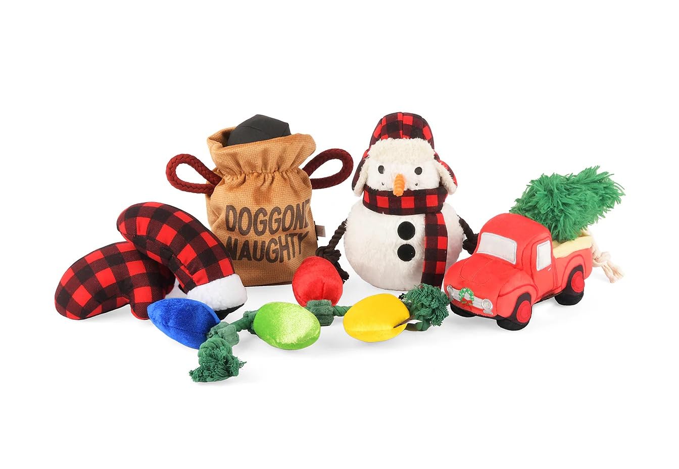 Winter Holiday Themed Plush Dog Toy Bundle with Squeakers Crinkles Ropes - Great for Puppies All Size Dogs