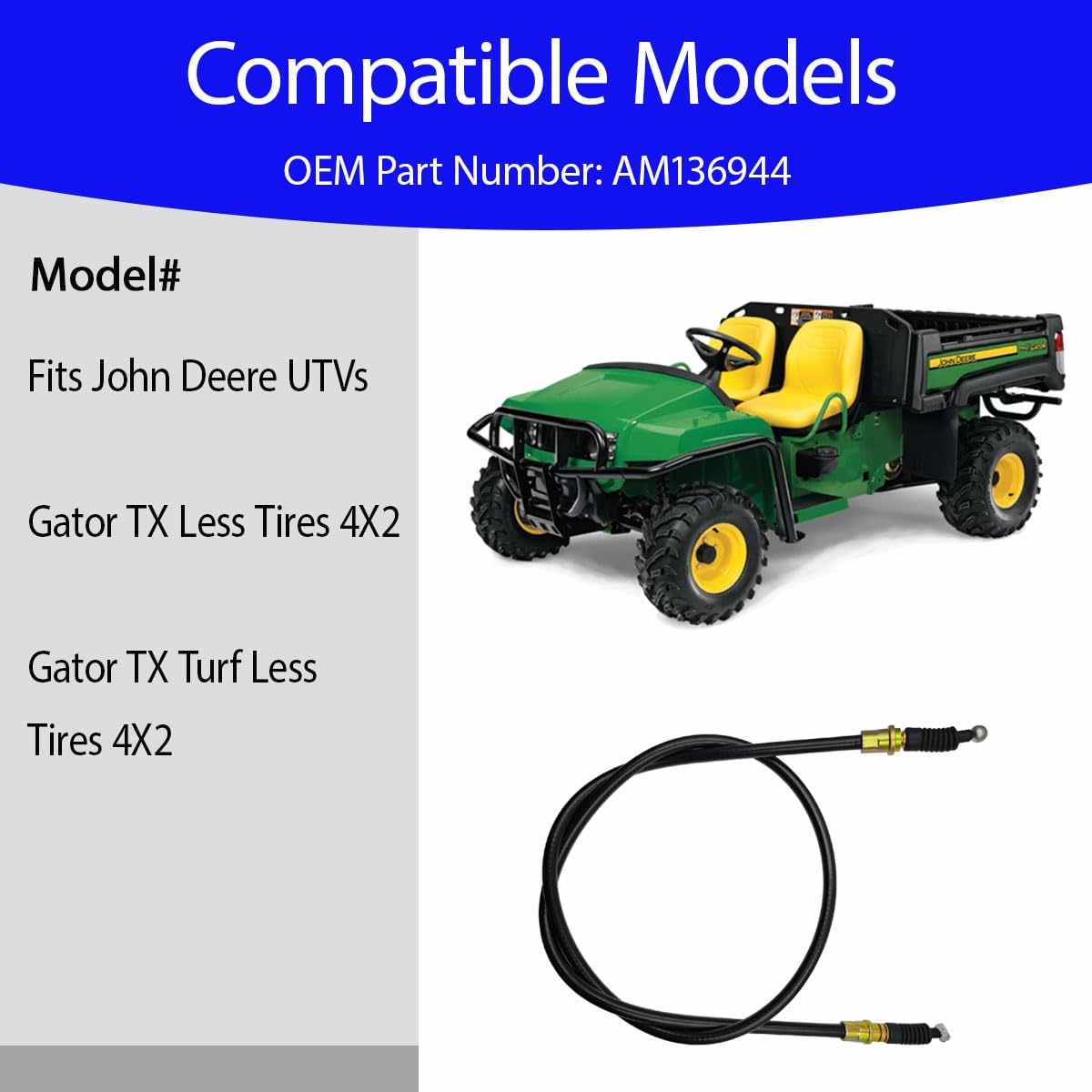 AM136944 Parking Brake Cable Fit for John Deere Gator TX 4X2 | Right Side Replacement, Fits TX Turf TM Utility Vehicles, Durable Steel Casing, Easy DIY Install, UTV Brake Repair