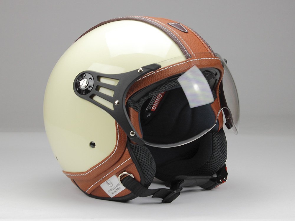 BNO-PL28 Jethelm Beige glänzend + Braun, Motorradhelm, Schutzhelm Helm Größe S M L XL + zusätzliches getöntes Visier