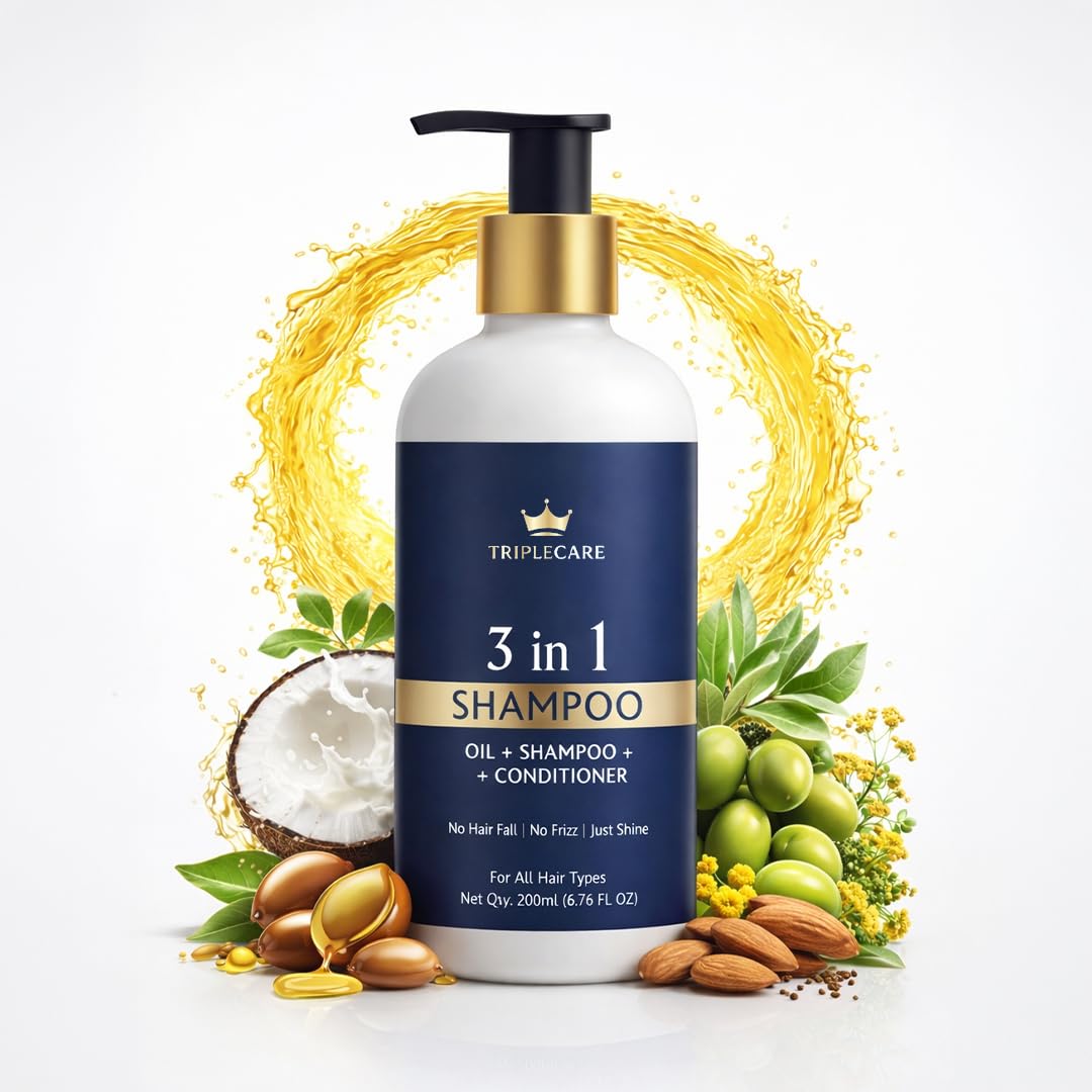 TripleCare 3-in-1 Shampoo – Oil, Shampoo & Conditioner | All-in-One Hair Care | 200ml Pump Bottle | Nourishing, Sulfate-Free, Daily Use-image-14