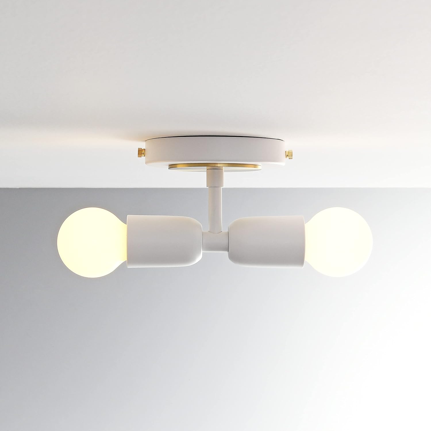 BRIGHTTIA Luna Duo 2 Light Wall Sconce - Mid Century Modern Fixture for Wall & Ceiling - Minimalist Edison Lamp for Hallway and Bathroom Vanity - White & Gold (BW0026-2WG)