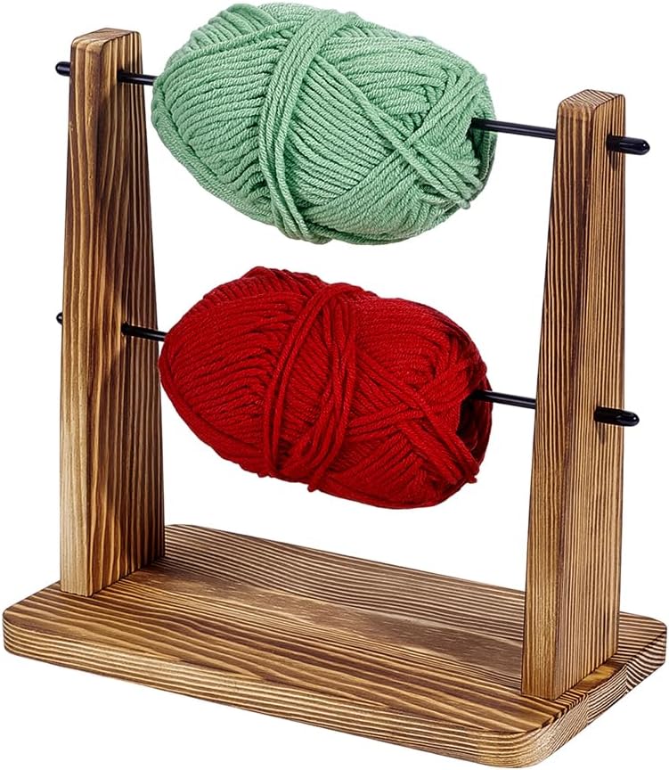 PH PandaHall Wooden Yarn Holder for Crocheting, Double Rotating Yarn Ball Holder Portable Ribbon Thread Spool Rack Storage Organizer for Crocheting and Knitting Supplies Gift, 9x5x9 inch