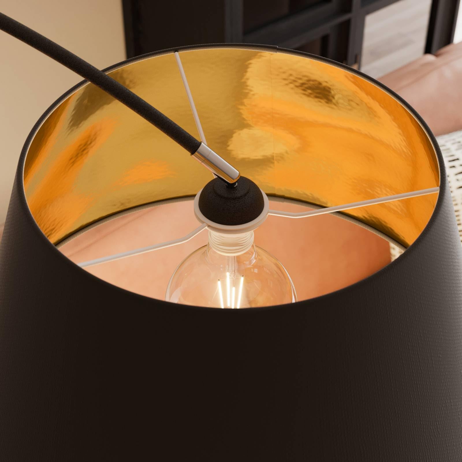 Lampada da terra 'Esti' (Moderno) colore Nero, in Tessuto ad es. Soggiorno & Sala da pranzo (1 luce, E27) di Lindby | lampada ad arco, lampada da pavimento