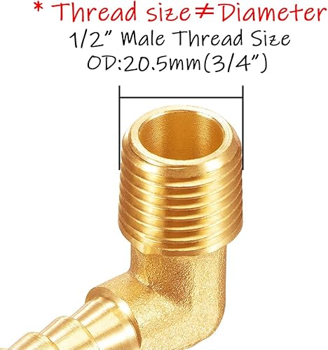 Miniatura 2 de 3 unids latón 12 "NPT macho a 58" Barb 90 grados codo rosca manguera manguera accesorios de púas para aguaaceitegas