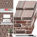 Colarr 60 Pcs 3D Wall Panels Peel and Stick Faux Foam 3D Brick Wallpaper Faux Brick Paneling Adhesive Wall Covering Panels Medieval for Bedroom, 28.8 Sq ft Coverage(Red Brick Color)