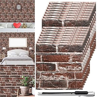 Colarr 60 Pcs 3D Wall Panels Peel and Stick Faux Foam 3D Brick Wallpaper Faux Brick Paneling Adhesive Wall Covering Panels Medieval for Bedroom, 28.8 Sq ft Coverage(Red Brick Color)