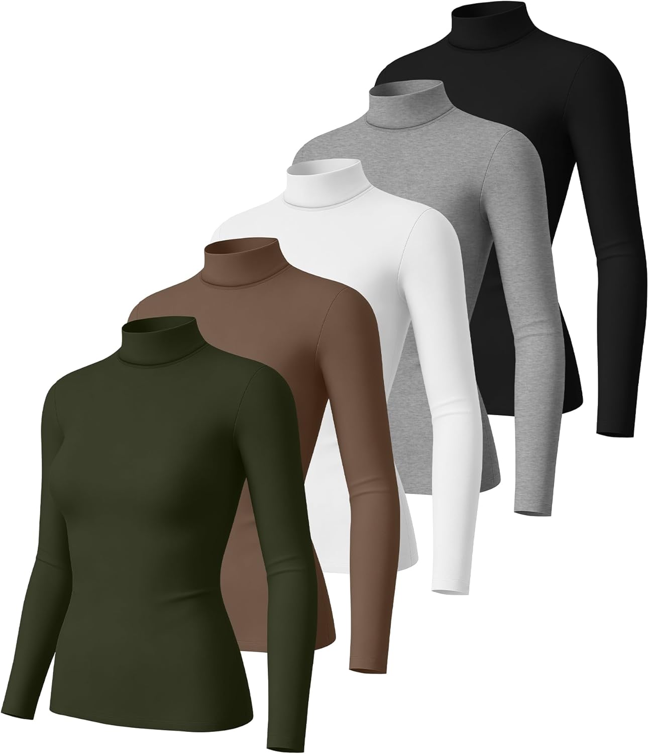 5 Pack Women's Turtleneck Tops, Long Sleeve Casual Shirt Slim Fit Base Layer Tees Stretch Fall Undershirts - Image 3