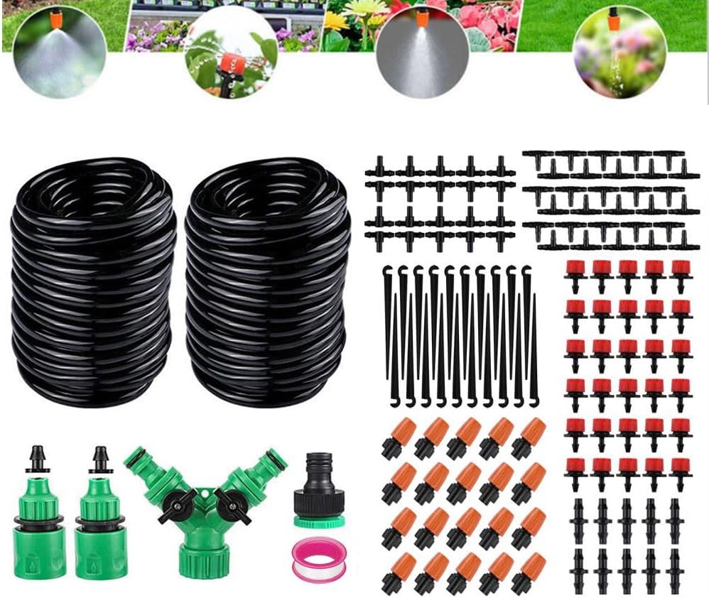 100 FT Drip Irrigation System Kit, Automatic Garden Watering Misting System for Greenhouse, Yard, Lawn, Plant