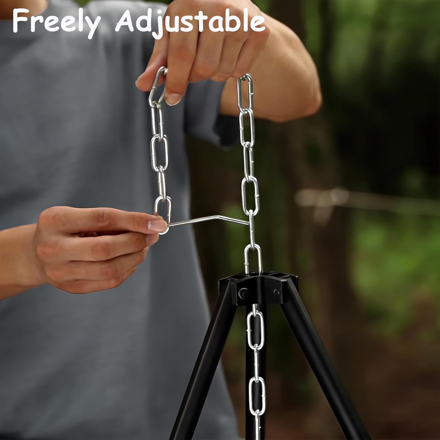 Camping Tripod for Cooking Five-Section Adjustable Campfire Tripod with Adjustable Suspension Chain Suitable for Camping, Campfire,Dutch Oven,Outdoor BBQ (Black)