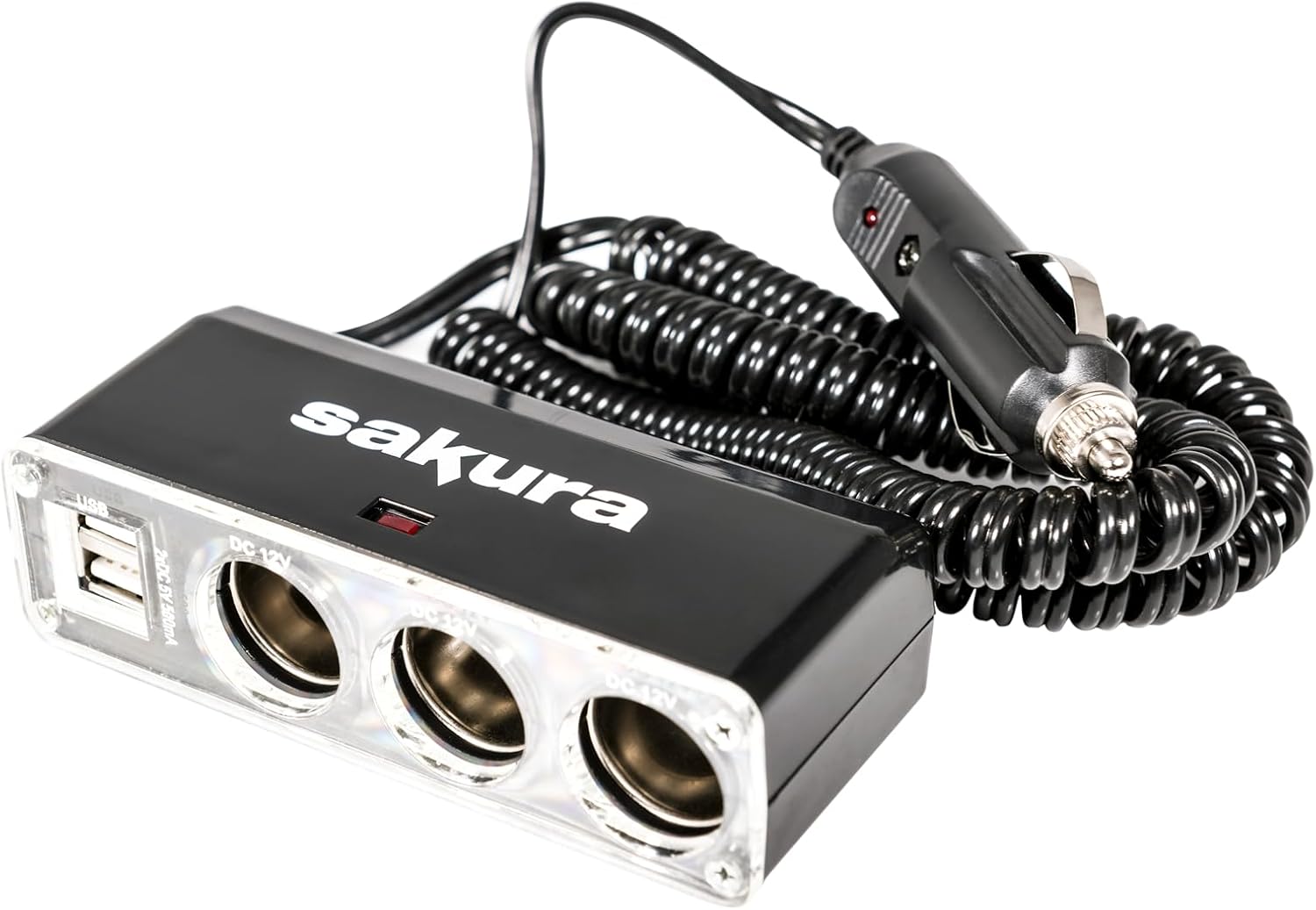 Sakura SS5105 Socket Extension, 3 x 12V Sockets Plus 2 x USB - Black
