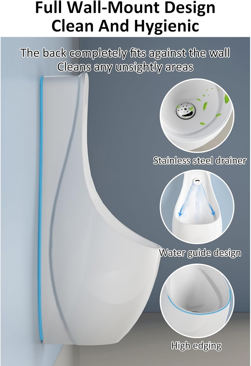 Commercial Washout Urinal Wall Mounted Men's Adult Urinal Waterless Urinals for Men Intelligent Sensor Flush Male Urinal for Schools Garage Small Bathrooms