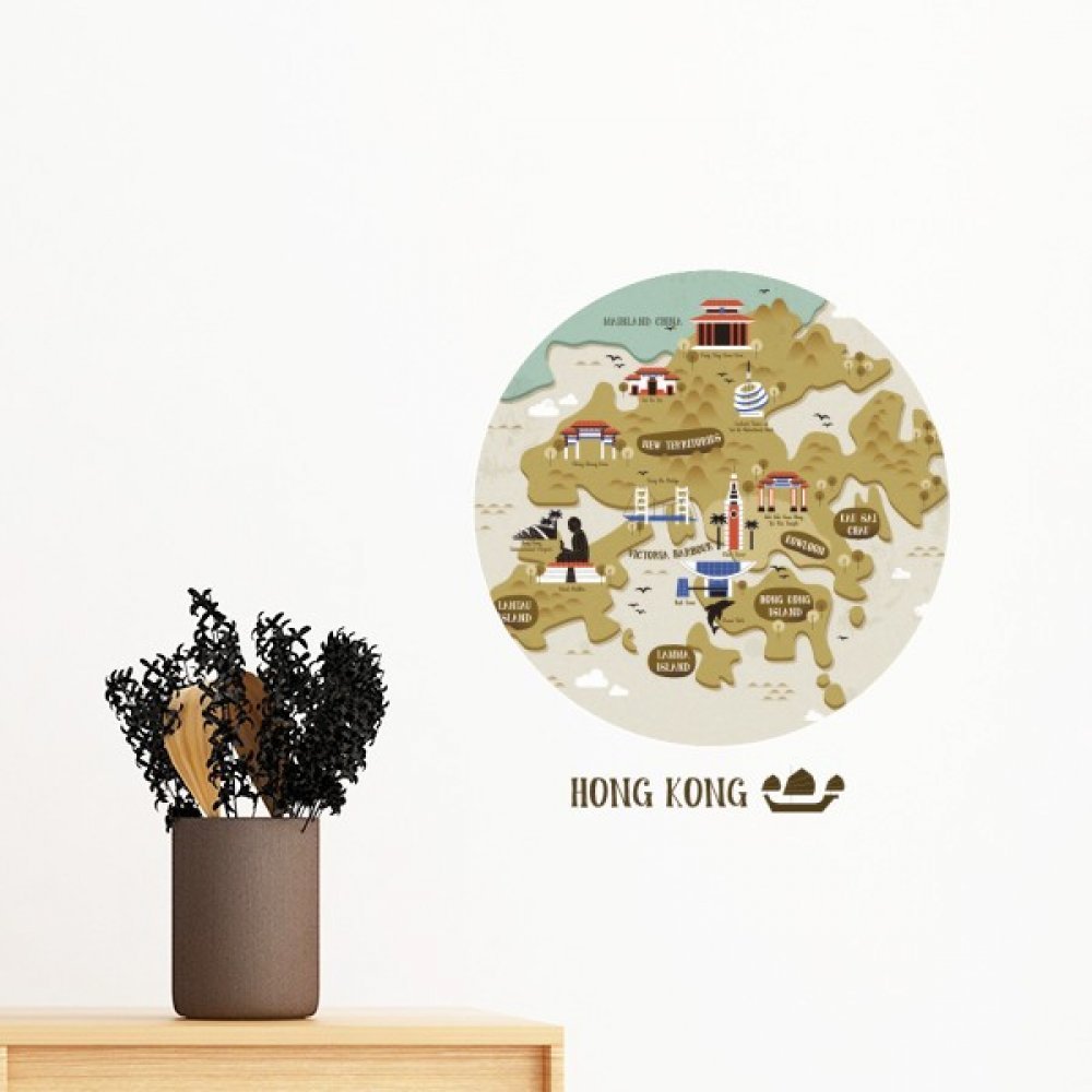 Carte de Hong Kong sticker mural amovible de 40cm pour decoration de chambre